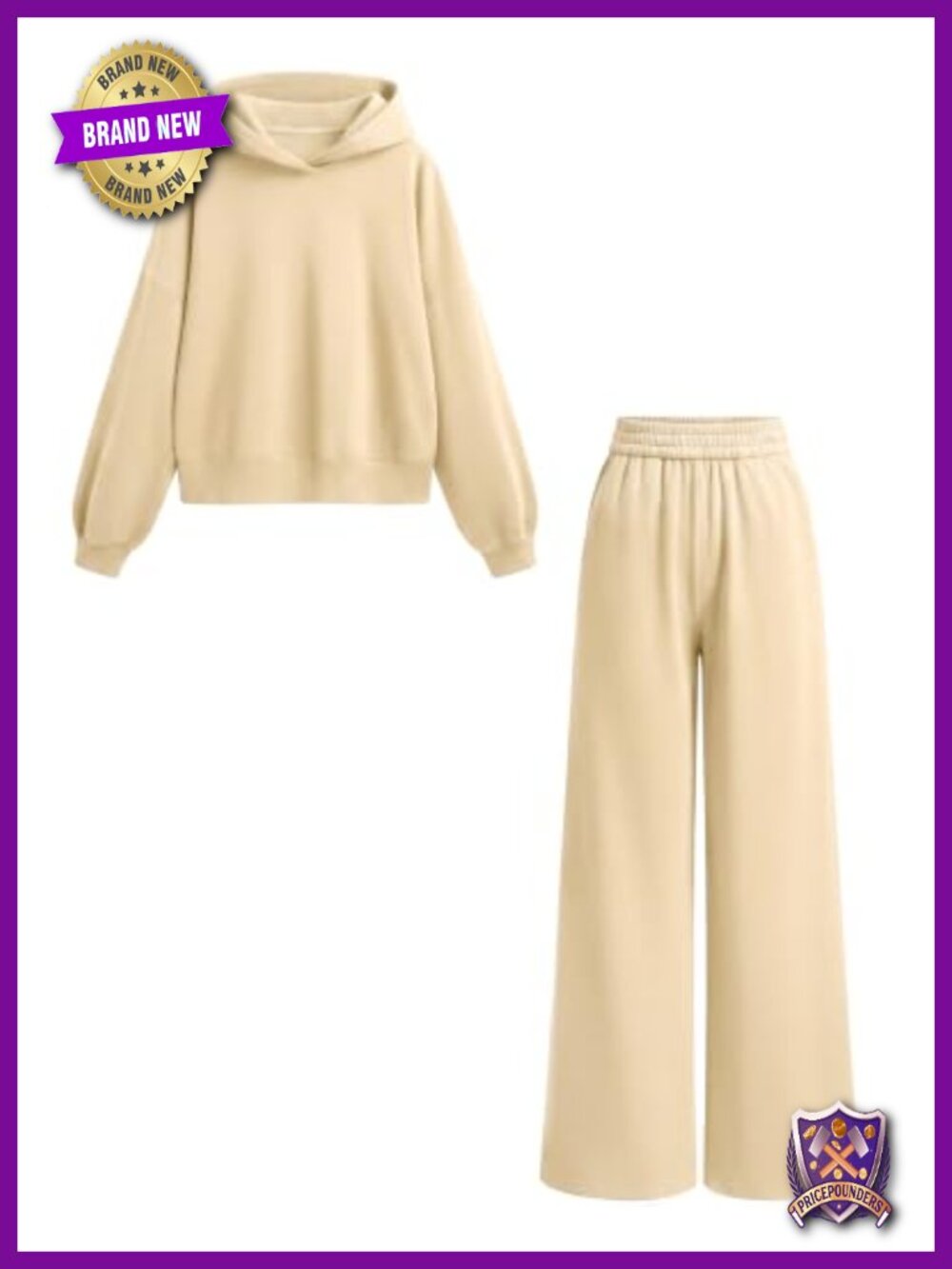 2 Piece Hoodie Wide Leg Sweatpants Set Cotton Polyester Blend Matching Lounge